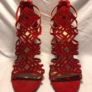 Anne Michelle Red High Heels with Red Stones